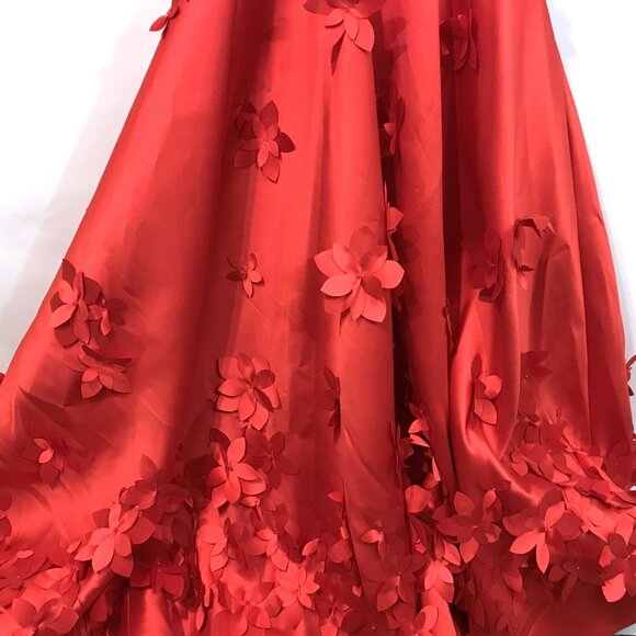 SHERRI HILL Formal Dress Sleeveless A-Line Gown Flower Petal Appliques Red Sz  2 - Picture 5 of 14